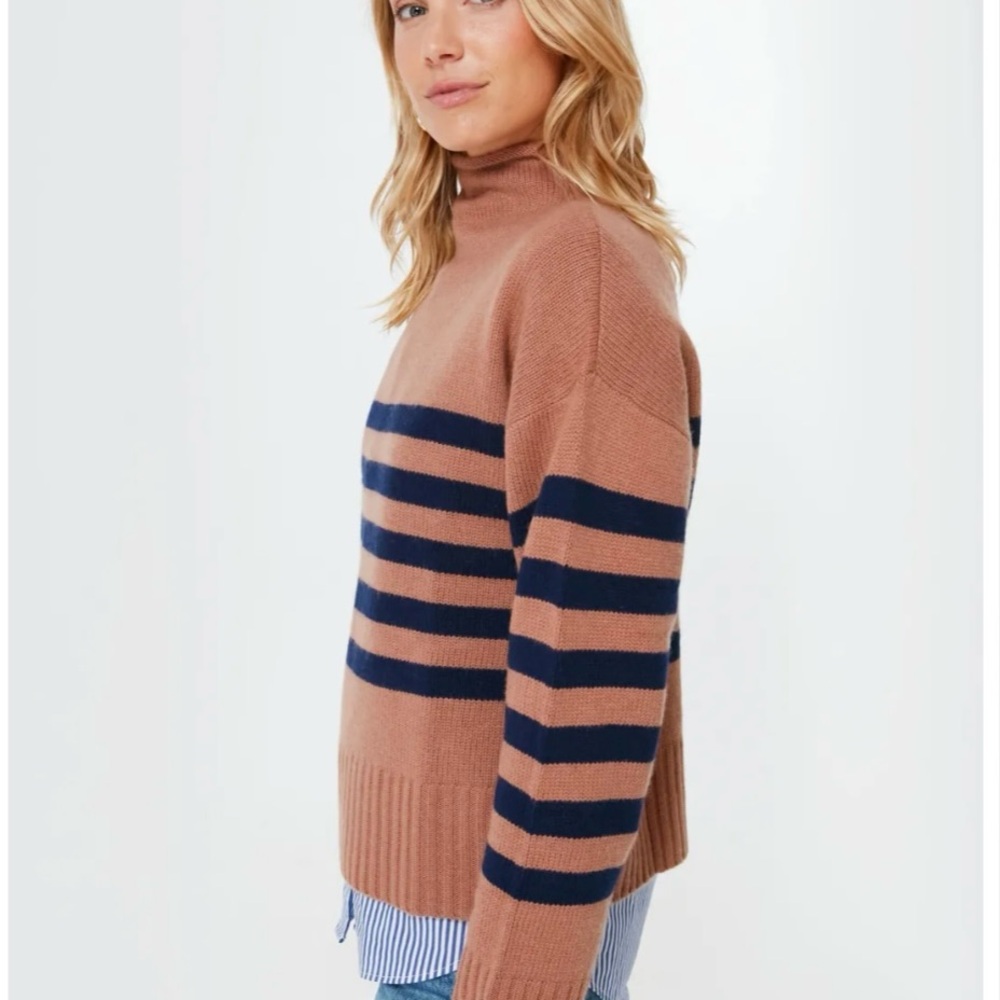 Kule 5G rollneck sweater Vicuña Striped Brown and Navy size medium - Picture 2 of 8